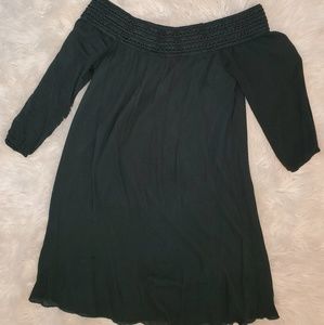 Off the shoulder dark green shift dress